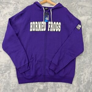 TCU Horned Frogs Hoodie Mens XL Purple Spell Out Embroidered Logo Full Zip NEW